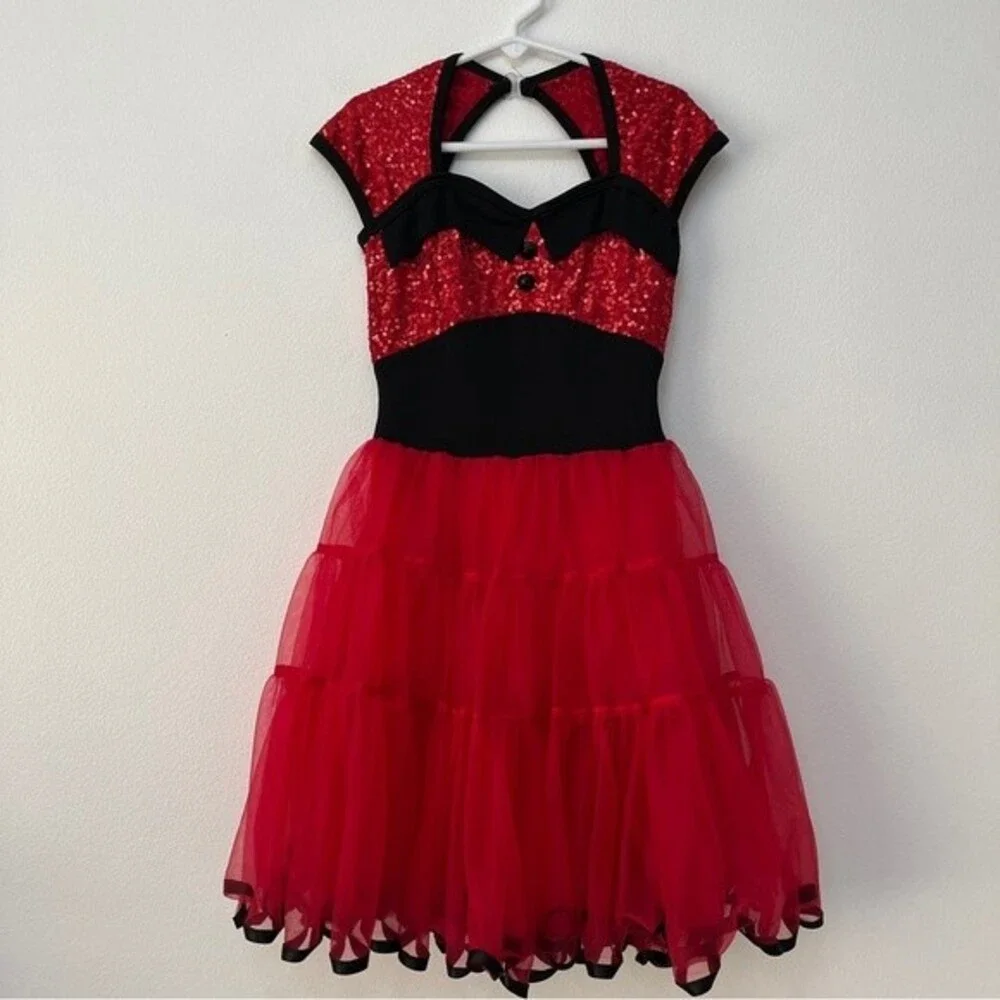 Curtain Call Red Sequin Tap Dance Dress Costume Size CME